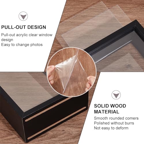 OLYCRAFT 5x2.4x10.2 inch Rectangle Shadow Box Wood Shadow Box Display Case Shadow Box Frame with Double Sided Clear Acrylic Window for Dried Flowers Leaves Specimen - Black