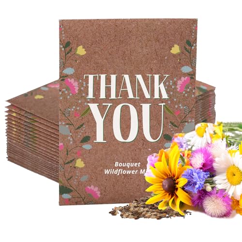 Bentley Seed Co. Thank You Natural Brown - Bouquet Wildflower Seed Packets - 25 Seed Packs - Perfect Eco-Friendly Gift for Gardeners & Friends - Non GMO Seeds