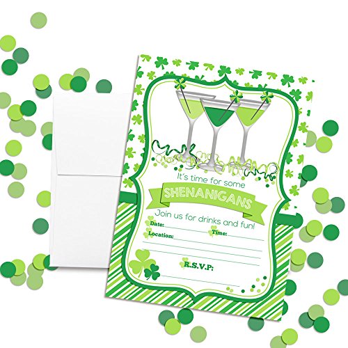 Amanda Creation St. Patrick's Day Shenanigans Party Fill in Invitations set of 20 with envelopes - style: Shenanigans