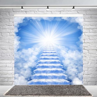 8x8ft Heaven Backdrop - Blue with Clouds and Sky - Baptism Occasion - Vinyl Material - color: Blue02, size: 8x8ft