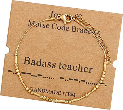 Best Friend Birthday Gifts Morse Code Bracelets For Women Mothers Day Birthday Christmas Gifts For Sister Daughter Grandmother Stainless Steel Jewelry Friendships Inspirational Gifts For Women - style: Gold: Badass teacher