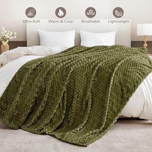 330GSM 3D Jacquard Twin Blanket for Bed, Olive Green, 60"x80" - color: Olive Green, size: Twin(60"x80")