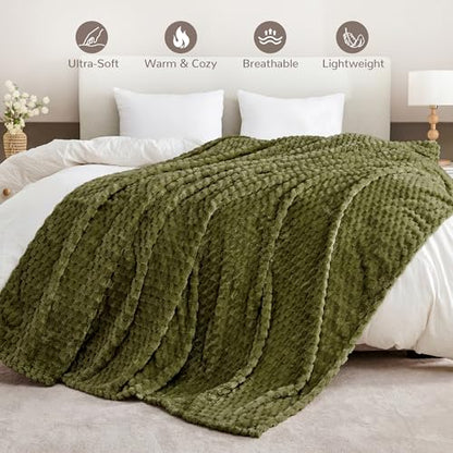 330GSM 3D Jacquard Throw Blanket for Couch, Olive Green, 50"x70" - color: Olive Green, size: Throw XL(50"x70")