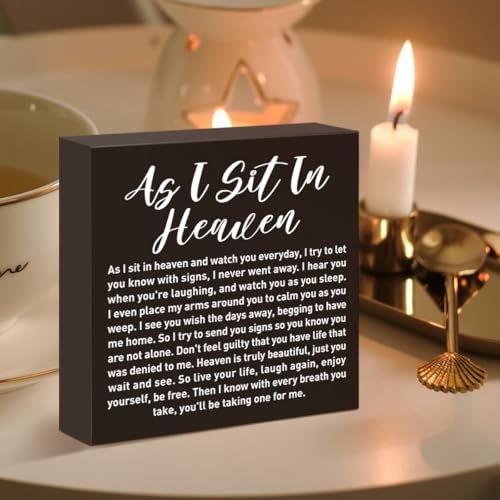Memorial Sympathy Gifts for Loss of Loved One, Sympathy Gifts for Loss of Dad Mom Husband Son Daughter Brother Sister Remembrance Bereavement Condolence Gift, As I Sit in Heaven Wooden Sign (black) - color: Black-E