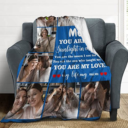 Personalized Blanket for Mom Gift on Mother's Day Birthday, Custom Throws with Picture Text Name, Photo Blankets, Made in USA - color: Design 12