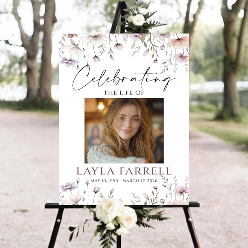 Personalized In Loving Memory Funeral Sign with Photo, Elegant Celebration Tribute Decorations Display, Celebration Tribute Board, Forever In Our Hearts Keepsake for Loved Ones #3 - color: Version3