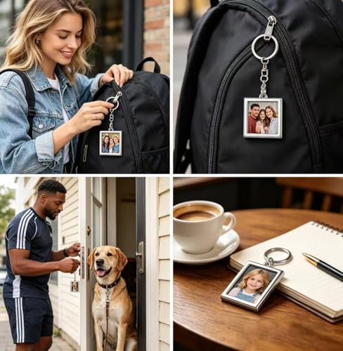Photo Frame Key Chain Set - 4 Pieces Rectangle Photo Frame Key Chain for Custom Personalized Insert Pictures - Stainless Steel Keychain Suitable for Women and Men