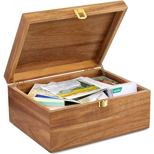 DRASTAR Wooden Keepsake Box, Large Acacia Storage Memory Box with a Hinged Lid for Crafts and Photo Storage - color: Acacia, size: Large(With Lock)