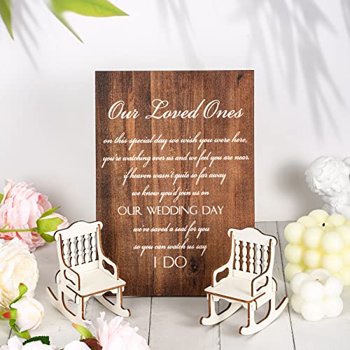 5 Pcs Memorial Table Sign for Wedding Memorial Chair Sign Wooden Wedding Table Plaque with Bracket in Memory of Loved Ones Who Died in Heaven Seat Chair Signage for Sympathy Gifts(Woodgrain Style) - style: Woodgrain Style