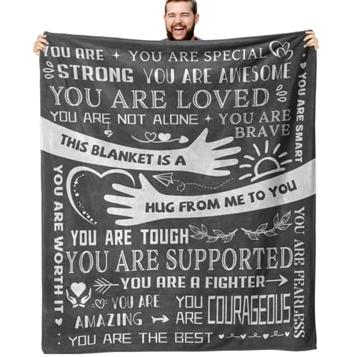 Healing Hug Blanket 60"x50", Inspirational Gifts for Men, Comfort Items Chemo Patients, After Surgery Recovery Gifts, Cancer Get Well Gifts for Men, Grey - color: You Are-grey