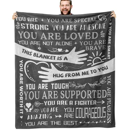 Healing Hug Blanket 60"x50", Inspirational Gifts for Men, Comfort Items Chemo Patients, After Surgery Recovery Gifts, Cancer Get Well Gifts for Men, Grey - color: You Are-grey