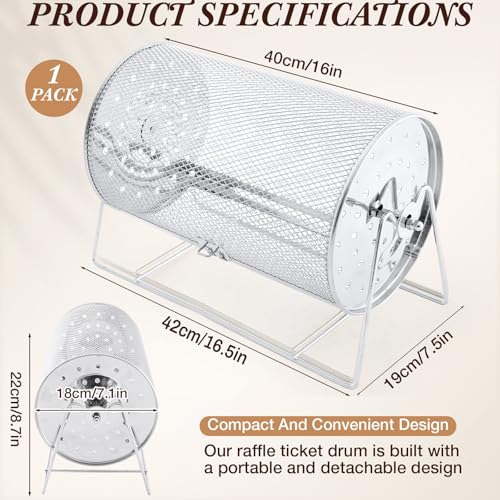 Teenyyou Raffle Drum Holds 1500 Tickets, Metal Ticket Wheel Spinner with Stand, Raffle Tickets Cage for Games Events, Parties, School Drawings(Integrated Rotary, Silver, 15.75" x 7.09", Extra Large) - color: Silver, size: 15.75" X 7.09", Extra Large, styl