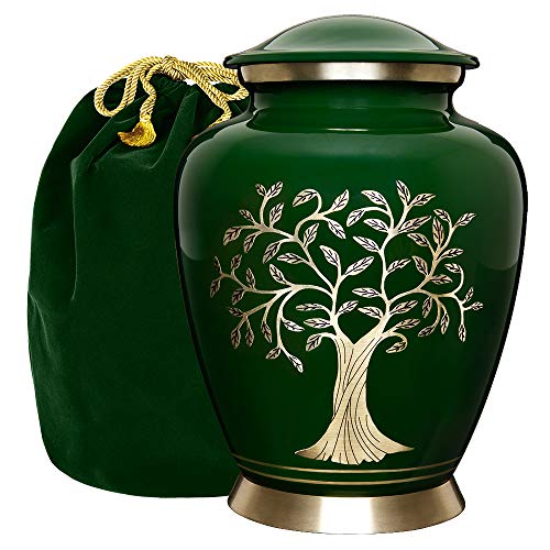 Trupoint Memorials Cremation Urns for Human Ashes, Tree of Life Decorative Burial Urn for Adult Men and Women, Large Dark Green - color: Dark Green, size: Adult