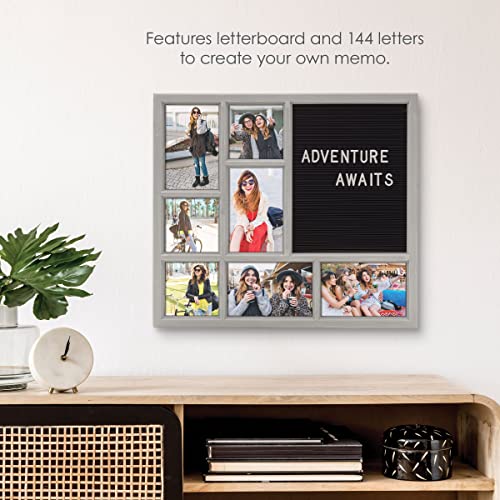 MELANNCO Customizable Letterboard 7-Opening Photo Collage, 15 x 17 inch, Distressed Grey - color: Distressed Gray, size: 15x17 - 7 Opening