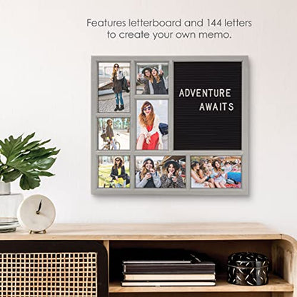 MELANNCO Customizable Letterboard 7-Opening Photo Collage, 15 x 17 inch, Distressed Grey - color: Distressed Gray, size: 15x17 - 7 Opening
