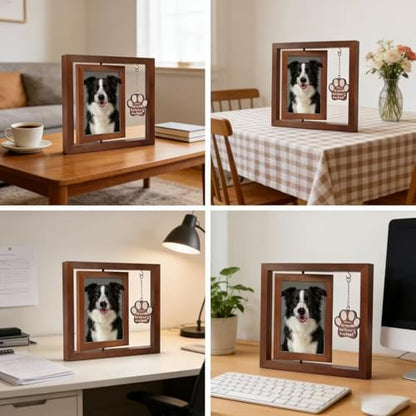 Dog picture frame, Memorial Gifts ,Loss of Cat Dogs Memorial Picture Frame - Rotating Wooden Frame for 4x6 Photo And Hair Jar,Keepsake Remembrance Sympathy Gift for Loss of Dog ,Sympathy Gift for Pet Bereavement