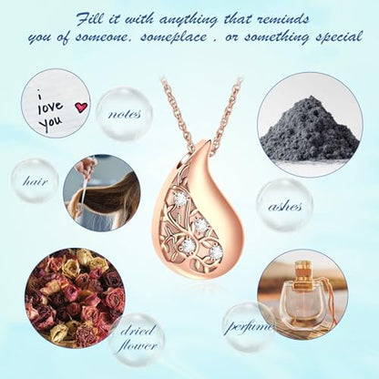 Tree of Life Teardrop Urn Necklace for Ashes Teardrop Crystal Cremation Jewelry Celtic knot Ashes Pendant Stainless Steel Keepsake Memorial Jewelry for Women Men - color: Rosegold