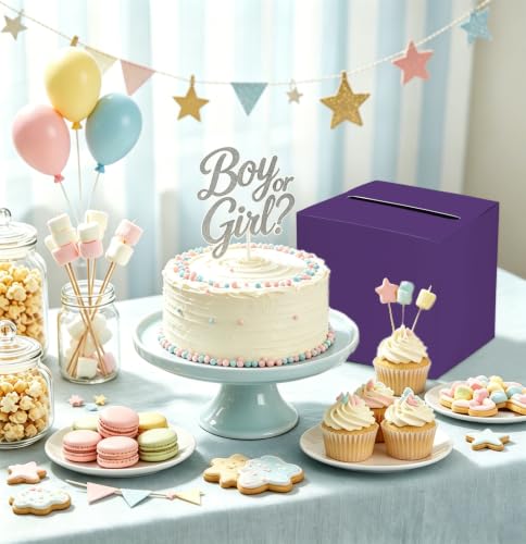 SietDESEO Purple Card Box with Slot Money Gift Card Box Holder for Party Wedding Reception Birthday Graduation Bridal Shower Baby Shower Diaper Raffle Box - color: PURPLE CARD BOX, size: 7.8 X 7.8 X 7.8 INCH