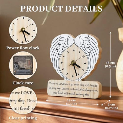Sympathy Gifts for Loss of Loved One, Angle Wings Wooden Clock as Grief Bereavement Gifts for Women Men, Memorial Gifts for Loss of Mom Dad Husband Wife Grandparents