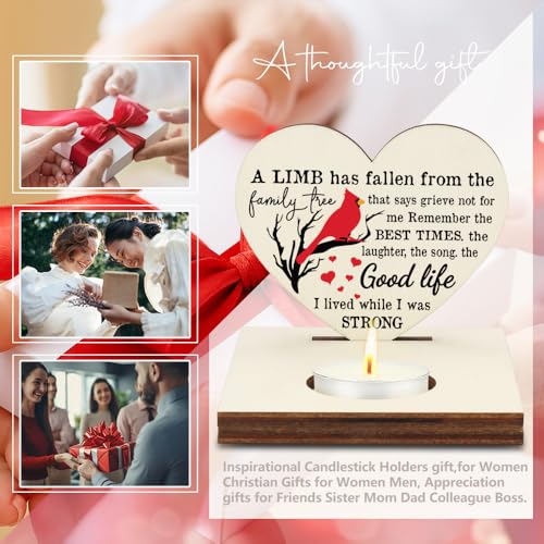Sympathy Memorial Heart Candlestick Holders, Christmas Thank You Friends Gifts, Going Away Gifts for Women Friend Sister Bestie Coworker Coach Nurse, Condolence Heart Candlestick Holders-LATZ01 - color: Wood Family Tree