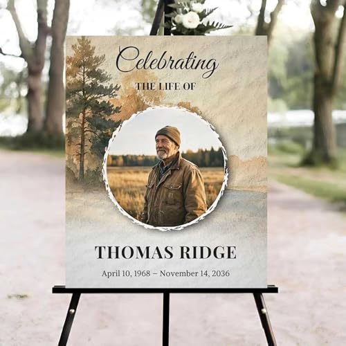 Celebration of Life Welcome Sign, Editable Forest Hunter Funeral Welcome Sign, in Loving Memory Sign, Celebration of Life Funeral Sign, Celebration of Life Sign, Funeral Photo Sign #Jg11 - color: Version #12