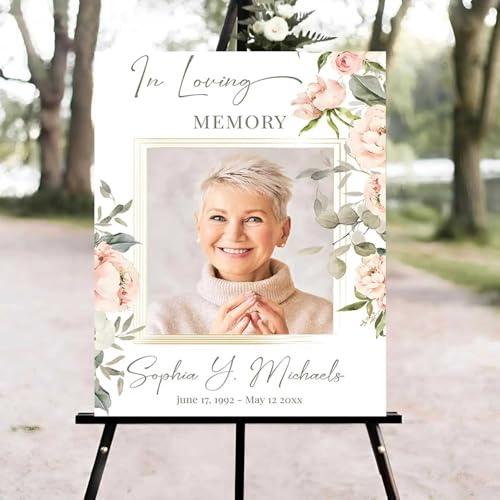 Pink Rose Celebration of Life Welcome Sign, Editable Floral Funeral Welcome Sign, in Loving Memory Sign, Celebration of Life Funeral Sign, Celebration of Life Sign, Funeral Photo Sign #Ki12 - color: Version #23
