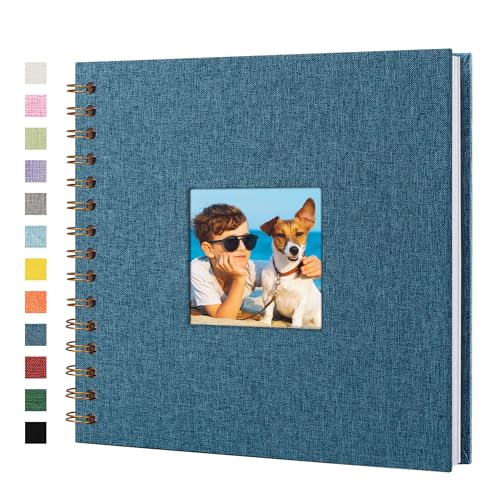 Scrapbook Photo Album, Linen Covered, 8x8 Inches, 20 Sheets/40 Pages | Hardcover Kraft White Pages, Wedding Guest Book, Travel Memory Book, Christmas, Baby Shower Keepsake, Family Album - color: Dark Blue, size: 8x8 Inch 40 Pages