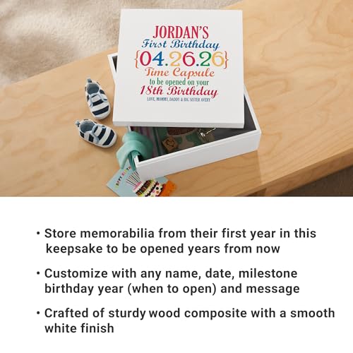 Let's Make Memories Personalized First Birthday Time Capsule - Baby Keepsake Box - Child's Memory Box - Sturdy Wood Composite - 12" Lx12 Wx6 H - First Birthday - color: First Birthday