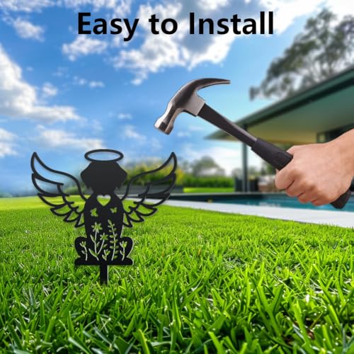 WADORN Dog Cemetery Metal Decorative Garden Stakes, Black Dog Grave Metal Outdoor Statues Silhouette Dogs Angel Wings Animal Silhouette for Garden Backyard Lawn Decors Dogs Lover Commemorative Gift