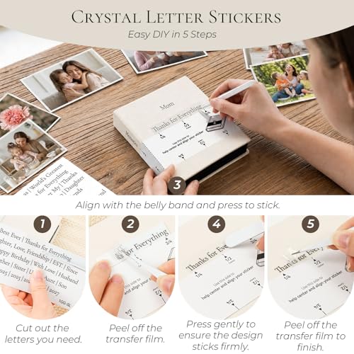 Vienrose 4x6 Gift Photo Album 52 Pockets DIY Custom Cover Beige | fabric cover, acid free pages, gifting themed crystal stickers, family friends weddings gift, small photo book - color: Gift Edition, size: 52 Pockets