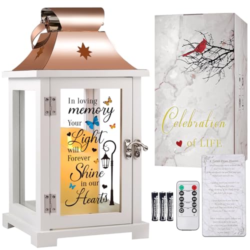 Memorial Lantern, Sympathy Gifts for Loss of Mom/Dad/Loved One, Bereavement Gifts, in Memory of Loved One Lantern,Celebration of Life, Memorial Gifts, Funeral Lantern, in Loving Memory Your Light ... - color: In loving memory