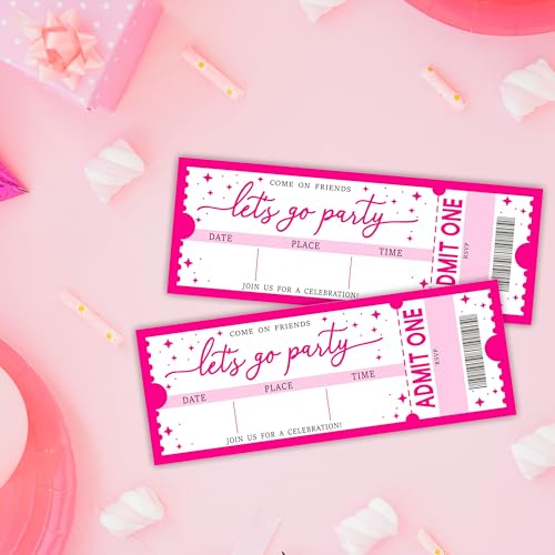 Let's Go Party Birthday Invitation -20 Pink Theme Double-Sided Fill In Style VIP Ticket Invites With 20 Envelopes For Girls -Party Favor & Supplies (3 X 8 In) -A11 - color: Pink polka dots A