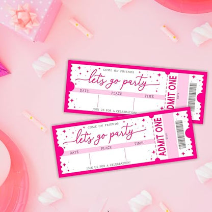 Let's Go Party Birthday Invitation -20 Pink Theme Double-Sided Fill In Style VIP Ticket Invites With 20 Envelopes For Girls -Party Favor & Supplies (3 X 8 In) -A11 - color: Pink polka dots A