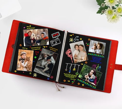 Leather photo Album Self Adhesive Pages, Handamde Leather Scrapbook Photo Album, Wedding Family Album, Holds 3x5, 4x6, 5x7, 6x8, 8x10 Photos - Wine - color: Wine, size: 13.58x13x1.3