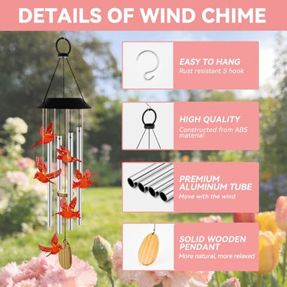 Solar Wind Chimes for Outside Color Changing Light, Red Cardinal - color: Red Cardinals