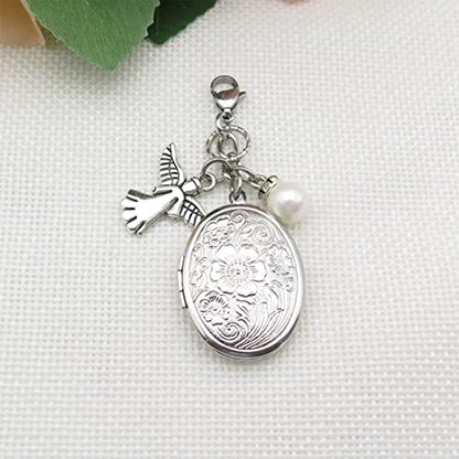 IDLAN Bouquet Locket Photo Charm Wedding Bouquet Memory Charm Memorial Bride Pendant Memorial Photo Keepsake - style: Angel