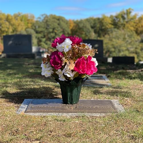 Fall Artificial Flowers - Grave Decoration - Home Décor - Pot Flowers - Plum Peony and White Hydrangea Flowers in Pot - size: Pot