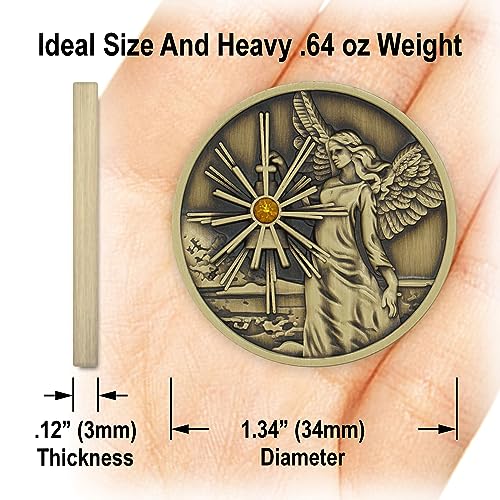 Bronze Guardian Angel Coin Medallion, Pocket Prayer Affirmation Gift Token - color: Bronze