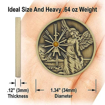 Bronze Guardian Angel Coin Medallion, Pocket Prayer Affirmation Gift Token - color: Bronze
