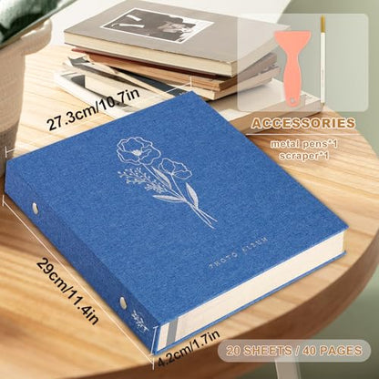 Lanpn Self Adhesive Photo Album Scrapbook 40 Pages, Linen Photos Albums DIY Sticky Magnetic Pages holds 4X6 7x5 A5 Picture for Family Wedding Birthday (Small-20 Sheets/40 Pages, Blue) - color: Blue, size: Sticky Page (Small,40 Pages)