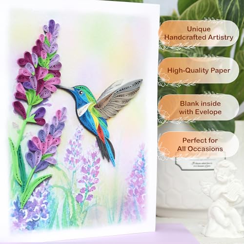 KingKraft Hummingbird Quilling Card, Birthday Card, Anniversary Card for Wife, Husband, Greeting Card for All Occasions, Mothers Day, Valentines Day Card, Thinking of You, Get Well Card - color: Hummingbird