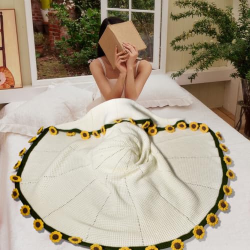 Unique Gifts for Women Birthday, Premium Crochet Sunflower Bouquet Blanket | Gifts for Mom Wife Grandma Girlfriend Handmade Knitted Throw Flower Blanket, Get Well Gifts for Women After Surgery, 51in - color: Sunflower