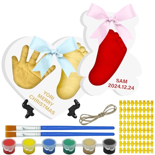 Baby & Pet Handprint Footprint Paw Print Keepsake Kit – Non-Toxic Air-Dry Clay, Makes 2 Ornaments, Perfect for Twins, Newborn, Dogs, Cats, Baby Shower, New Mom & Pet Memorial Gifts - color: Heart+Bear