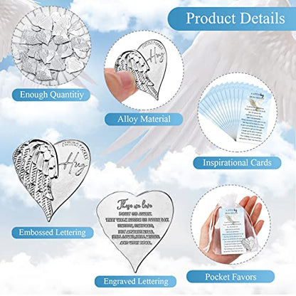Fumete 20 Sets Funeral Favors for Guests Celebration of Life Decorations Heart Pocket Hug Token Angel Coins and Memorial Prayer Cards Funeral Decor Sympathy Gifts (English) - style: English