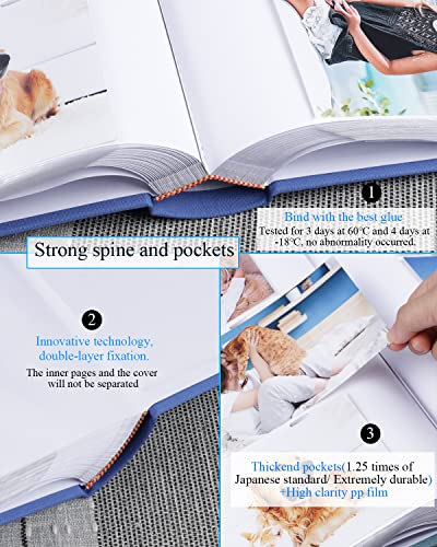 1DOT2 Photo Album for 4x6 Pictures with Writing Space, Blue | Holds 402 Photos,Linen Cover with Front Window, Acid-free Inner Pages, Ideal for Marriage Children Travel Family - color: Blue