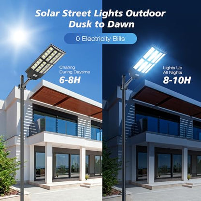 10000W Solar Street Light,7000K Dusk to Dawn Commercial Parking Lot Light - size: 10000