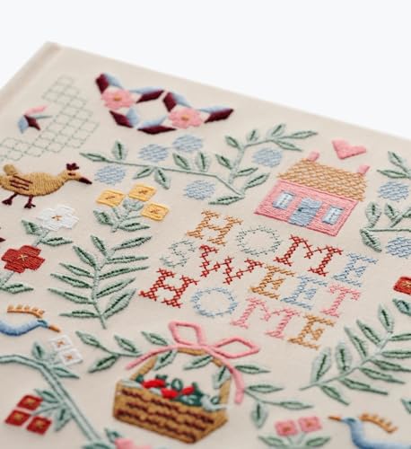 RIFLE PAPER CO. Home Sweet Home Embroidered Guest Book, Decorative Keepsake | 8" L x 5.75" W, 144 Lined and Blank Pages, Grosgrain Ribbon Bookmark, Lay-Flat Binding, Cloth Cover, Acid-Free Paper - color: Home Sweet Home