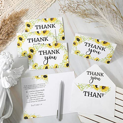 Fumete 50 Set Funeral Thank You Cards, Sunflower | with Envelopes and Sticker Thank You Sympathy Card with Message Bereavement for Funeral Family Loved Ones Celebration of Life - style: Sunflower