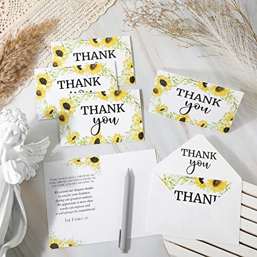 Fumete 50 Set Funeral Thank You Cards, Sunflower | with Envelopes and Sticker Thank You Sympathy Card with Message Bereavement for Funeral Family Loved Ones Celebration of Life - style: Sunflower