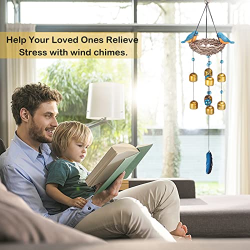 Taman Bird Wind Chimes, Metal Bells Windchimes Outdoor Garden Gifts | 27.5 Inch Blue Bird Wind Chimes for Outside, 9 Bronze Bells, Soothing Sounds, Bird Garden Decor, Gifts for Women - size: Nest